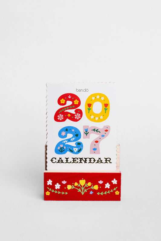 Desktop Calendar, Red Scandinavian Floral